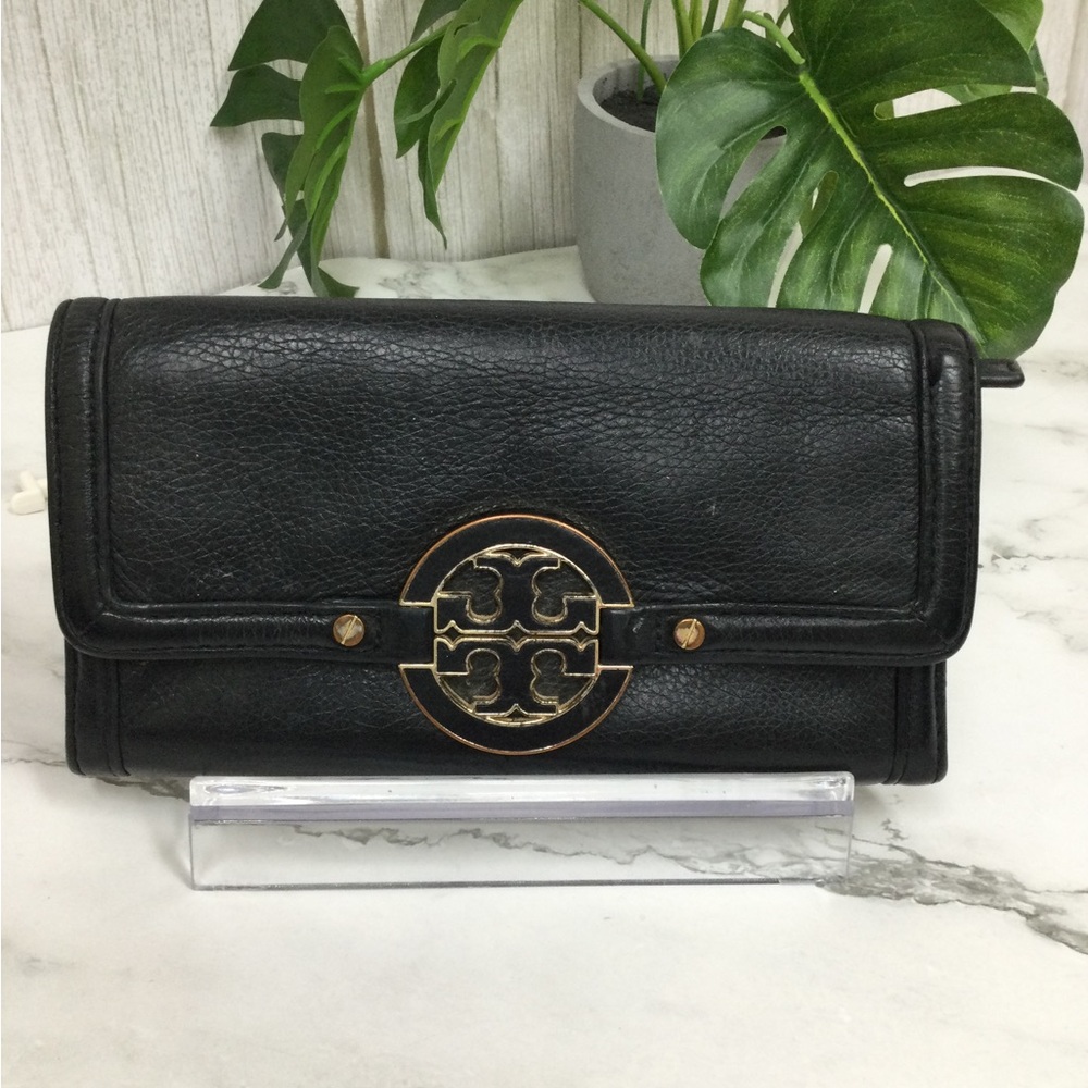 GUC Tory Burch Amanda Black Leather Logo Continental Wallet